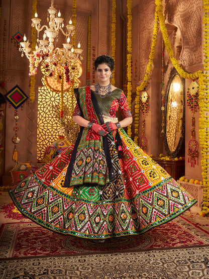 Rajwada Multicolor Cotton Blend Embroidered Semi-Stitched lehenga For Women