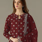 Rajwada Maroon Georgette Embroidered Semi Stitched Kurta Set For Women