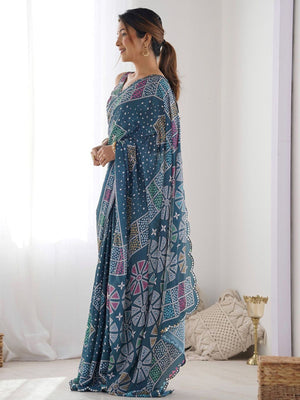 Rajwada Blue Georgette Printed Saree For Women