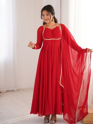 Rajwada Red Georgette Embellished Kurta Set For Women