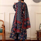 Rajwada Navy Blue Rayon Printed Stitched Kurta Set For Women