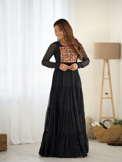 Rajwada Black Georgette Embroidered Stitched Gown For Women
