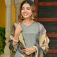 Rajwada Grey Silk Blend Printed Stitched Kurta Set For Women