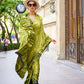 Rajwada Green Satin Printed Saree With Unstitched Blouse For Women