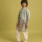 Rajwada Pista Green Viscose Silk Embroidered Kurta Set For Kids