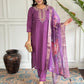 Rajwada Purple Viscose chanderi Embroidered Stitched Kurta Set For Women