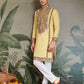 Rajwada Yellow Viscose Silk Embroidered Stitched Kurta For Men