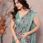 Rajwada Teal Satin Printed Saree With Unstitched Blouse For Women