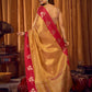 Rajwada Golden And Red Silk Blend Solid Saree For Women