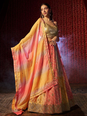 Rajwada Multicolor Organza Embroidered Semi-Stitched Lehenga For Women