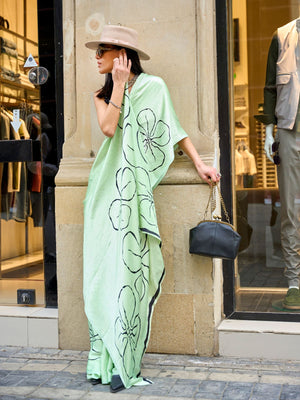 Rajwada Light Green Satin Printed Saree With Unstitched Blouse For Women