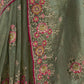 Rajwada Olive Embroidered Organza Saree With Unstitched Blouse For Women