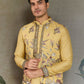 Rajwada Yellow Viscose Silk Embroidered Stitched Kurta Set For Men