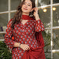 Rajwada Maroon Cotton Blend Printed Stitched Kurta Set For Women