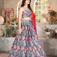 Rajwada Multicolor Organza Printed Semi-Stitched lehenga For Women