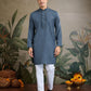 Rajwada Grey Viscose Rayon Embellished Stitched Kurta For Men