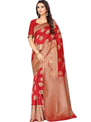 Rajwada Red Silk Blend Embellished Saree For Women