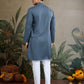 Rajwada Grey Viscose Rayon Embellished Stitched Kurta For Men