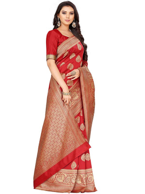 Rajwada Red Silk Blend Embellished Saree For Women