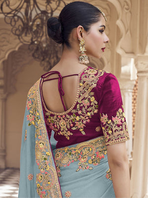 Rajwada Sea Green Georgette Embroidered Elegant Saree For Women