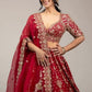 Rajwada Red Satin Embellished Semi Stitched Lehenga For Women