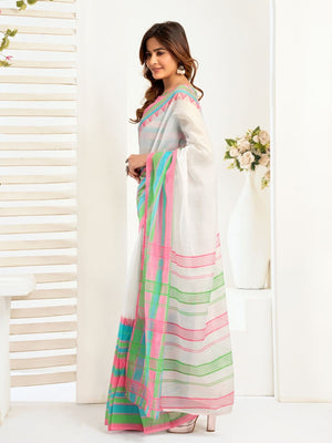 Rajwada Multicolour Cotton Linen Zari Work Saree For Women