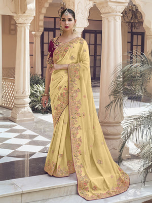 Rajwada Yellow Georgette Embroidered Elegant Saree For Women