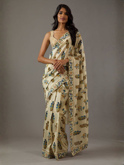 Rajwada Off White Georgette Floral Print Saree For Women
