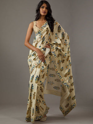 Rajwada Off White Georgette Floral Print Saree For Women
