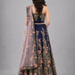 Dark Blue Silk Blend Embroidered Lehenga