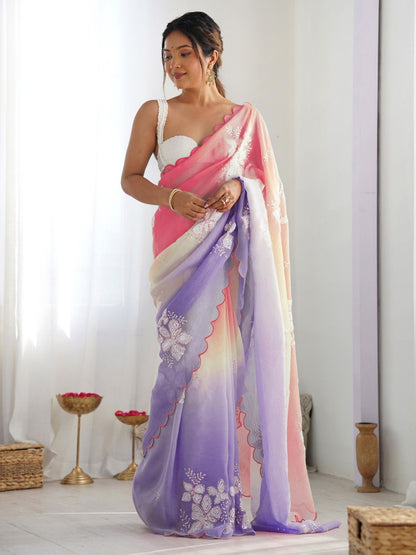 Rajwada Multicolor Silk Blend Embellished Saree For Women