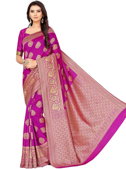 Rajwada Dark Pink Silk Blend Embellished Saree For Women