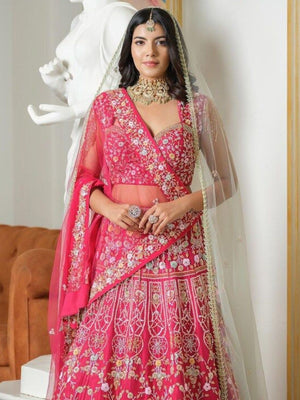 Rajwada Pink Satin Embellished Semi Stitched Lehenga For Women