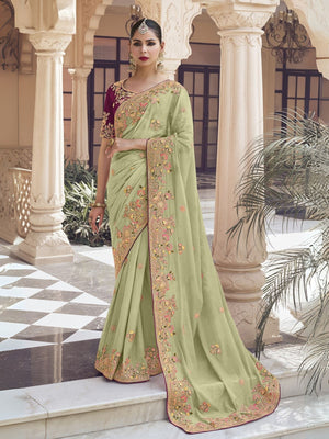 Rajwada Light Green Georgette Embroidered Elegant Saree For Women