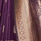 Rajwada Purple Silk Blend Woven Saree With Unstitched Blouse For Women