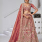Rajwada Dark Peach Organza Tissue Embroidered Semi-Stitched Lehenga For Women