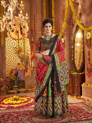 Rajwada Multicolor Cotton Blend Embroidered Semi-Stitched lehenga For Women