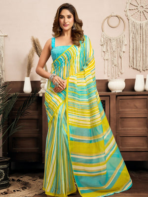 Rajwada Sky Blue And Yellow Cotton Linen Zari Work Saree For Women