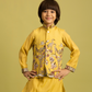 Rajwada Yellow Viscose Silk Embroidered Stitched Kurta Set For Kids