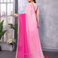 Rajwada Pink Georgette Lace Work Saree With Unstitched Blouse For Women
