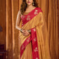 Rajwada Golden And Red Silk Blend Solid Saree For Women