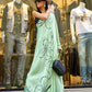 Rajwada Light Green Satin Printed Saree With Unstitched Blouse For Women