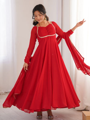 Rajwada Red Georgette Embellished Kurta Set For Women
