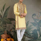 Rajwada Yellow Viscose Silk Embroidered Stitched Kurta For Men
