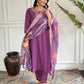 Rajwada Purple Viscose chanderi Embroidered Stitched Kurta Set For Women