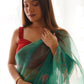 Rajwada Green Organza Printed Saree With Unstitched Blouse For Women