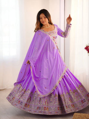 Rajwada Lavender Silk Blend Embroidered Semi-Stitched lehenga For Women