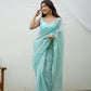 Rajwada Light Blue Organza Mirror Work Saree With Unstitched Blouse For Women