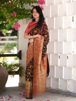 Rajwada Black Silk Blend Woven Saree For Women