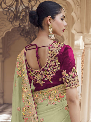 Rajwada Light Green Georgette Embroidered Elegant Saree For Women